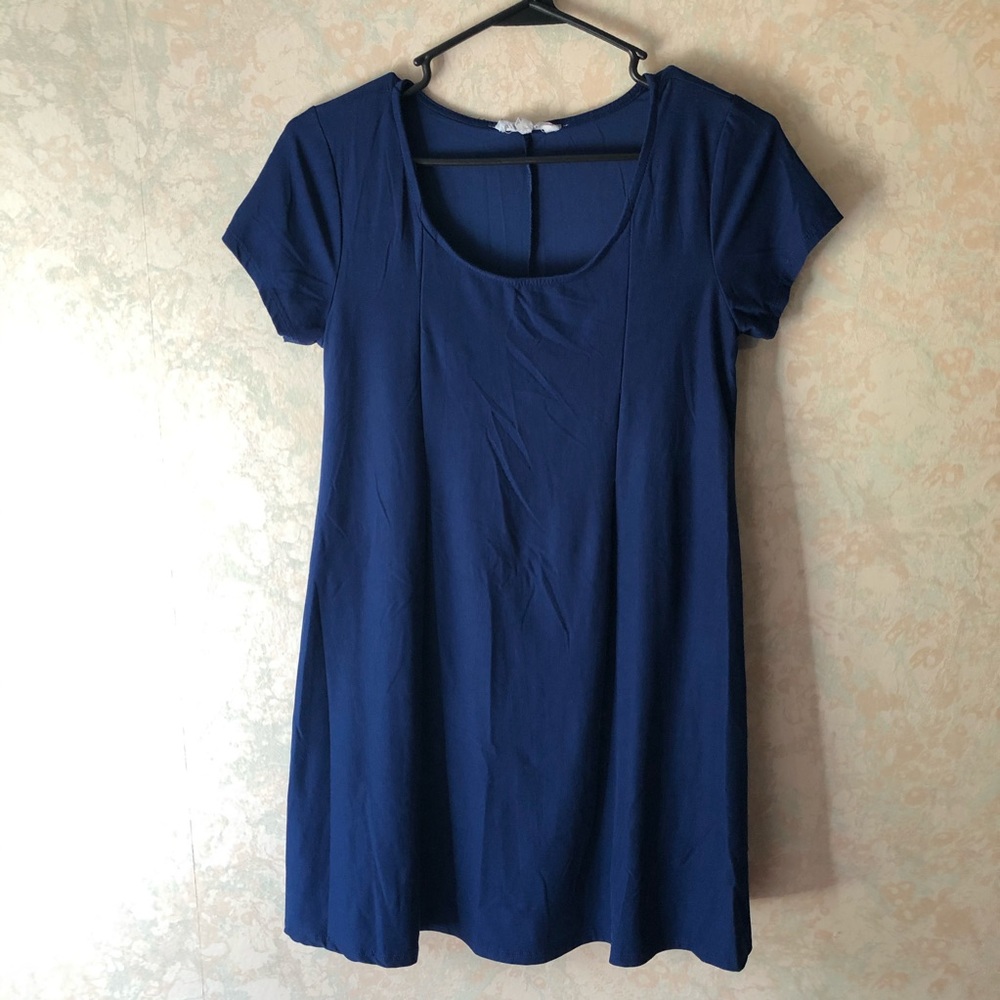 Dark Blue pleated midi swing dress